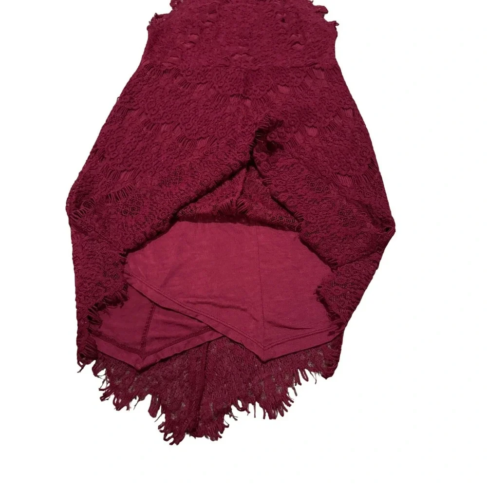 Free People Intimately Adella Lace‎ Slip Dress Burgundy Halter Boho Mini e2